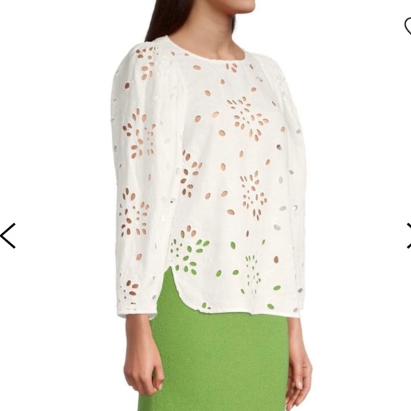 Rebecca Taylor Sarah Embroidered White Blouse, Size L, NWT - Picture 4 of 16